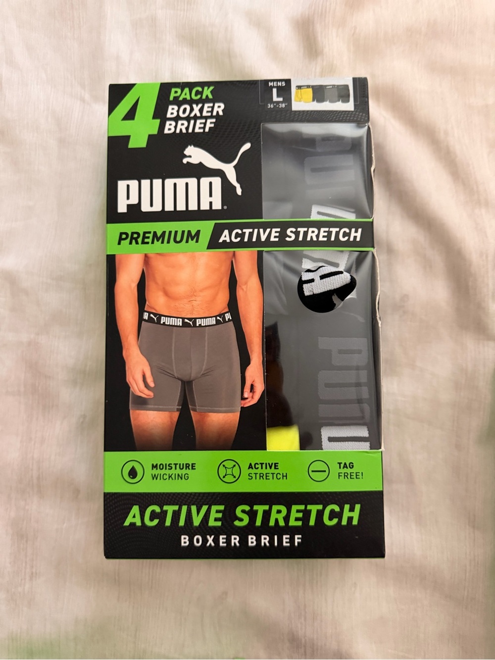 Puma Active Stretch Boxer Briefs - Gray & Black (4-Pack)
